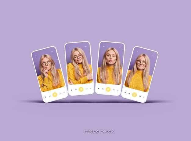 mockup of a set of unbranded smartphones with customizable design for uiux product showcase 3d render