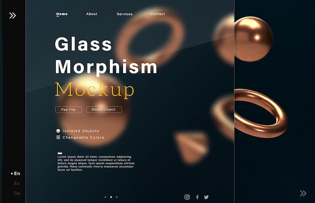 Mockup-sjabloon voor glasmorfisme Matglas en abstracte vormen Smart Object