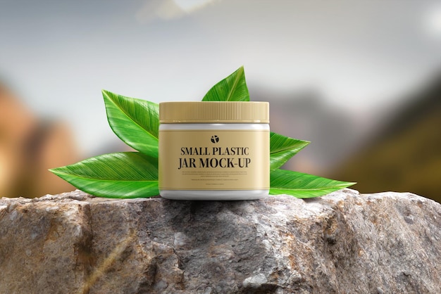 PSD mockup of small natural herbal cosmetic jar for skincare