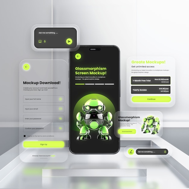 PSD mockup smartfona glassmorphism