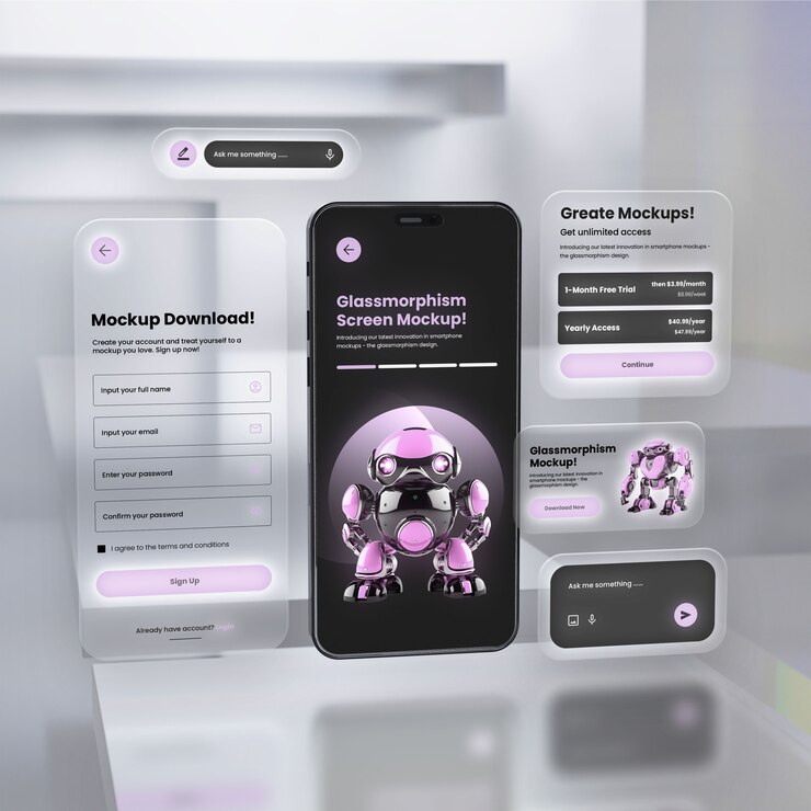 PSD mockup smartfona glassmorphism