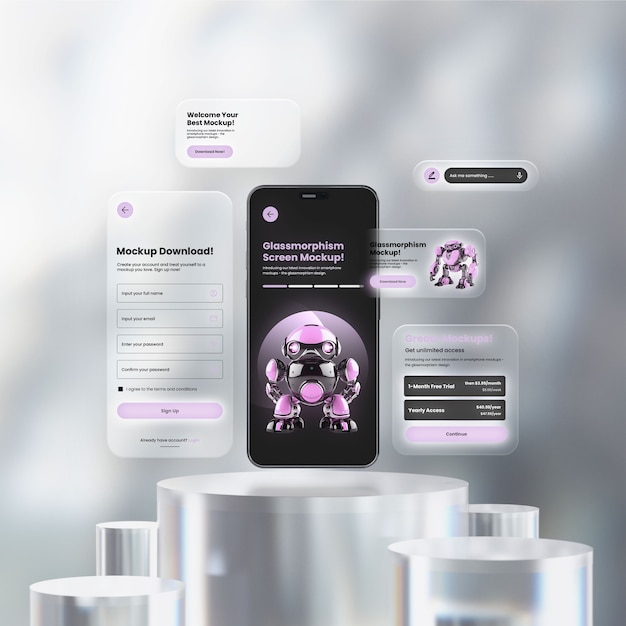 PSD mockup smartfona glassmorphism