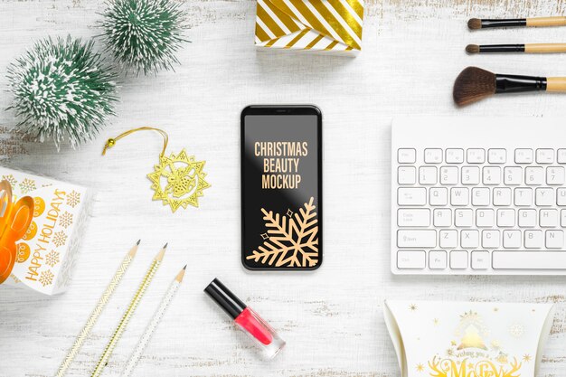 PSD mockup smartphone for christmas and new year decoration