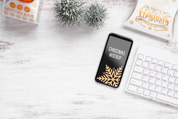 PSD mockup smartphone for christmas and new year decoration