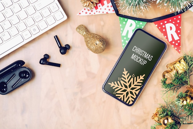 PSD smartphone mockup per natale e capodanno