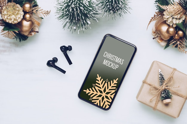 PSD smartphone mockup per natale e capodanno