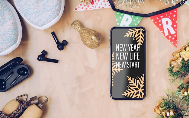 クリスマスと新年のモックアップスマートフォン