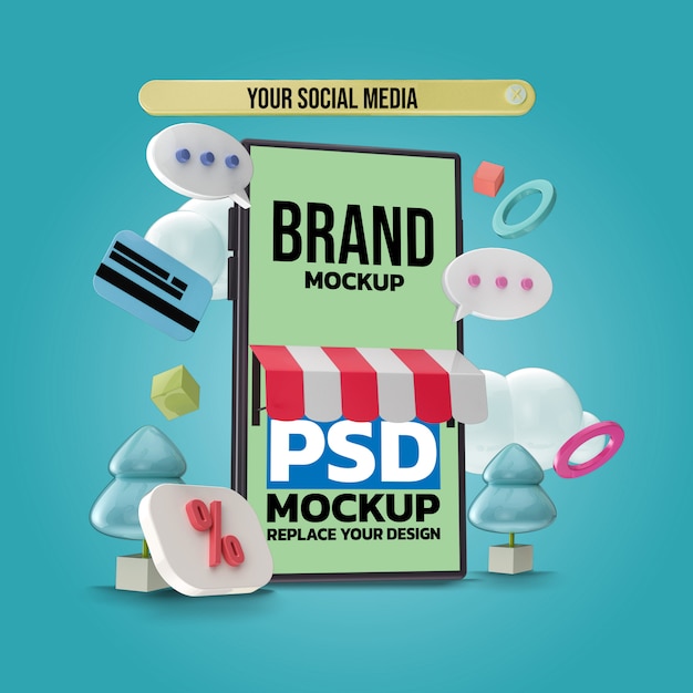 PSD mockup di smartphone per lo shopping online