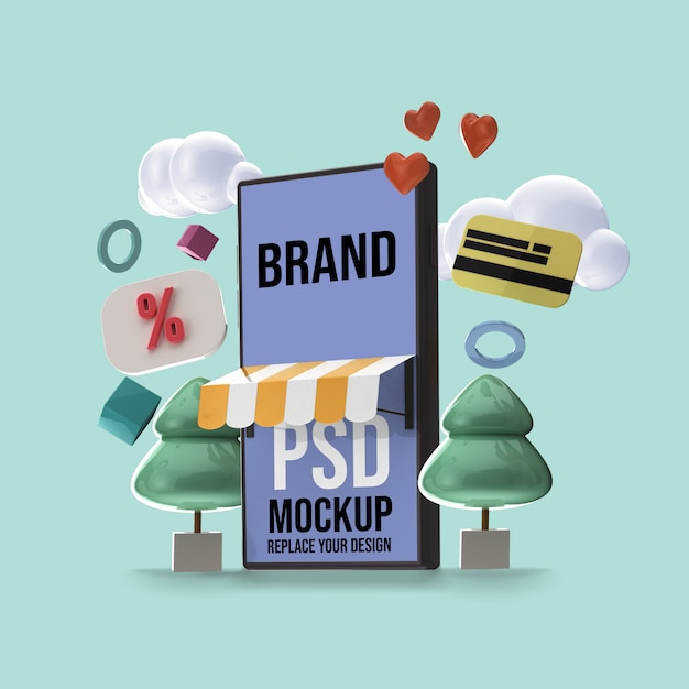 PSD mockup di smartphone per lo shopping online