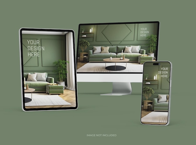 Mockup of smartphone tablet desktop for UIUX Product Showcase 3D Render