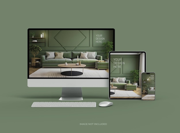 Mockup of smartphone tablet desktop for uiux product showcase 3d render