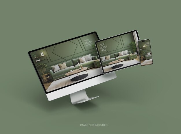 Mockup of smartphone tablet desktop for UIUX Product Showcase 3D Render