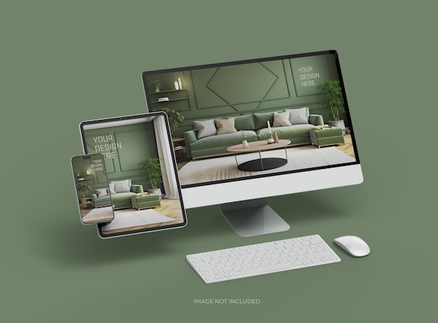 Mockup of smartphone tablet desktop for UIUX Product Showcase 3D Render