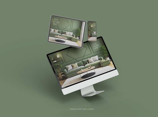 Mockup di desktop per smartphone e tablet per uiux product showcase 3d render