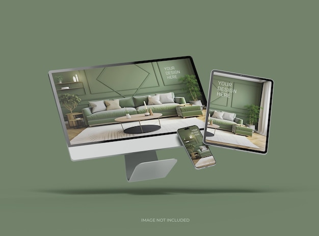 Mockup of smartphone tablet desktop for uiux product showcase 3d render