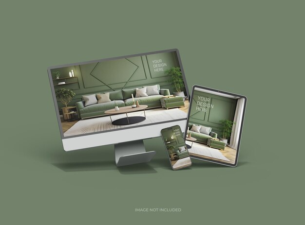 Mockup of smartphone tablet desktop for uiux product showcase 3d render