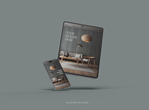 PSD mockup of smartphone and tablet for uiux product showcase 3d render