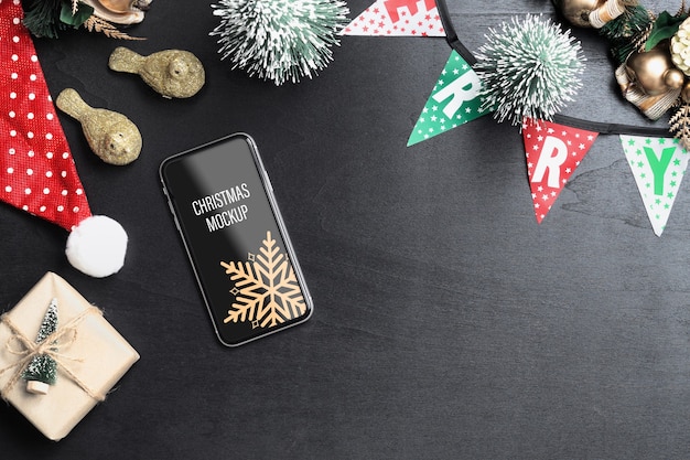 PSD mockup-smartphone voor kerstmis en nieuwjaar