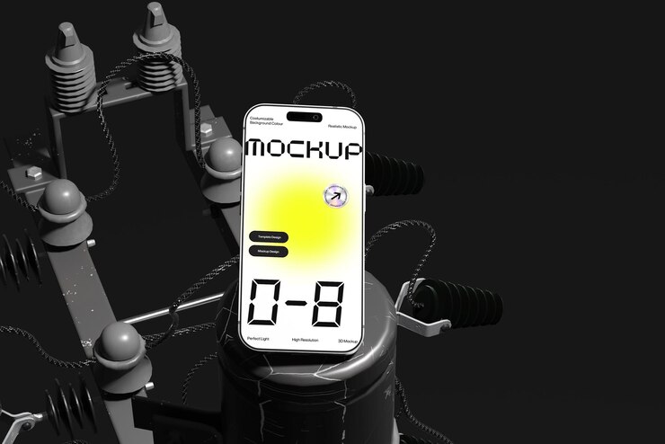 PSD mockup of a smartphone with screen on wires