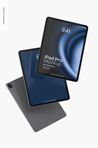 PSD mockup space grey ipad pro spadający