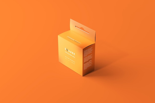 Mockup of square packaging box with hang tab