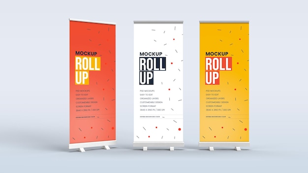 PSD mockup of standing banner and roll up banner