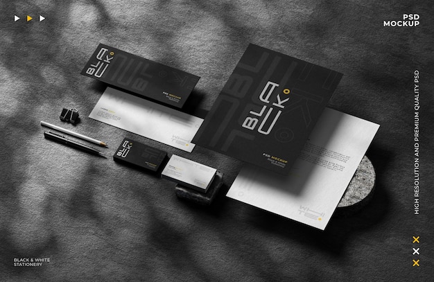 Mockup Stationery Black and White Business Company Realistic render 3d