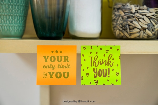 mockup of sticky notes on cupboard