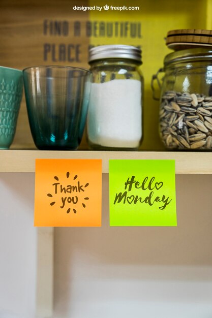 mockup of sticky notes below glasses