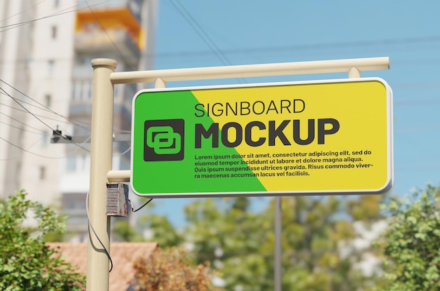 Mockup straatnaambord met bouwachtergrond