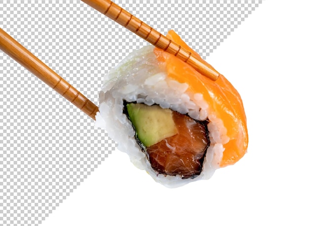 Mockup of a sushi roll in chopsticks