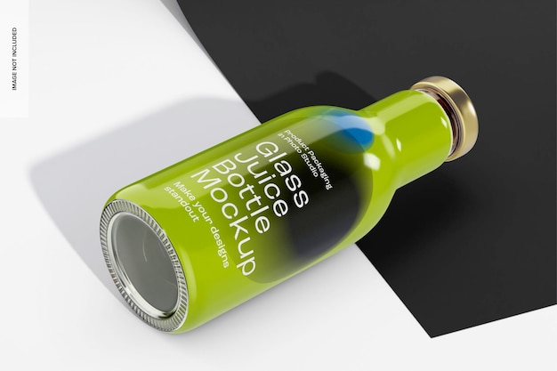 Mockup szklanej butelki soku, upadł