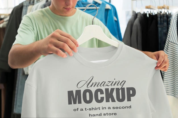 PSD mockup of a t-shirt in shop