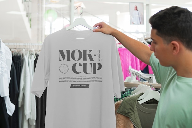 PSD mockup of a t-shirt in shop