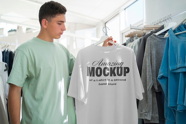 Mockup of a t-shirt in shop