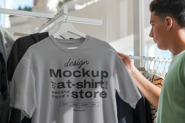 Mockup of a t-shirt in shop