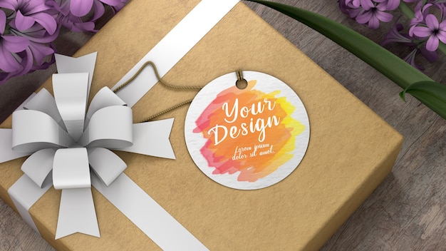 Mockup tag gift with white paper circle shape  