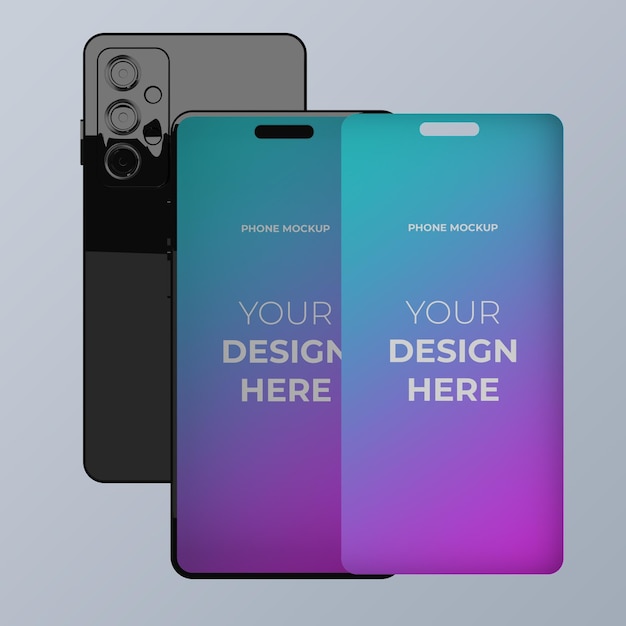 Mockup-telefoon met twee schermen voor en achter