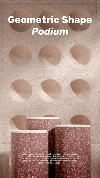 Mockup template brown red terrazzo podium in portrait terrazzo material pattern 3d image render