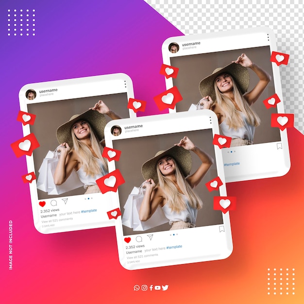 PSD feed di instagram del modello di mockup