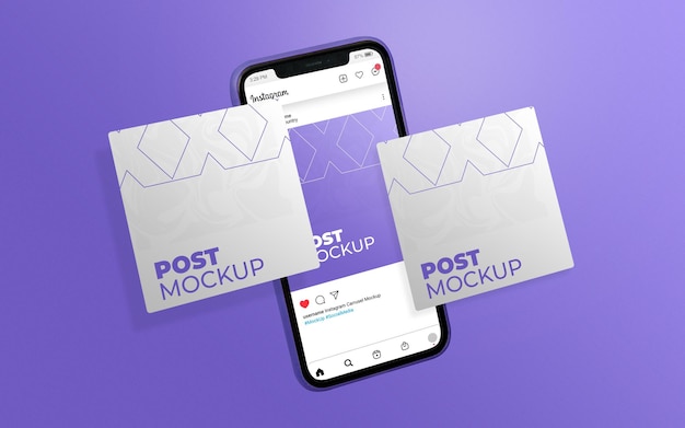 PSD mockup di tre post instagram galleggianti