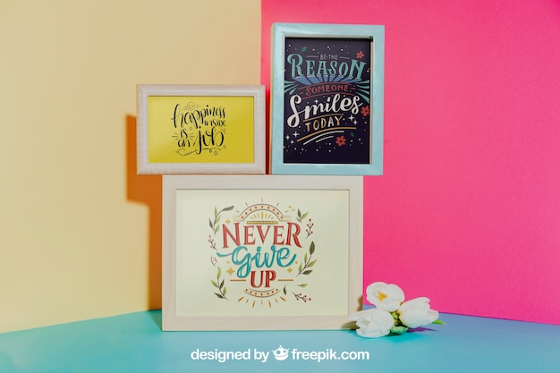 PSD mockup di tre frame di diverse dimensioni