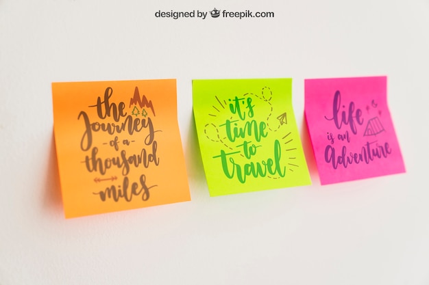 PSD mockup of three sticky notes