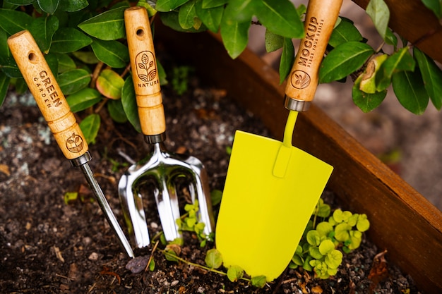 PSD mockup of tools for gardening