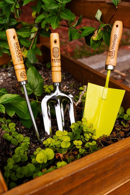 PSD mockup of tools for gardening