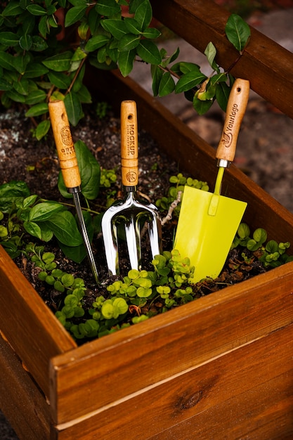 PSD mockup of tools for gardening