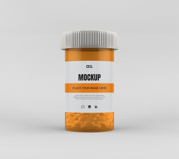 Mockup transparent medicine pill bottle isolated