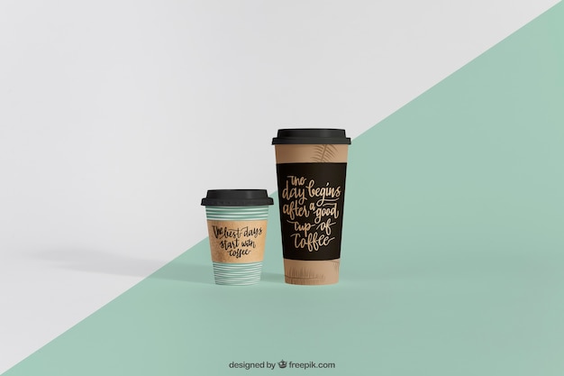 Mockup of two coffee cups of different sizes