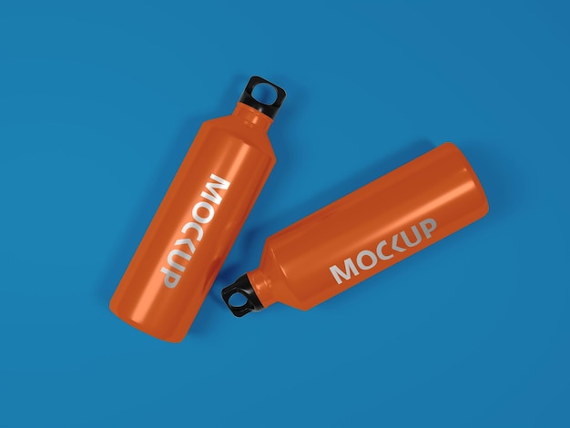 Mockup of two sports bottles with top view