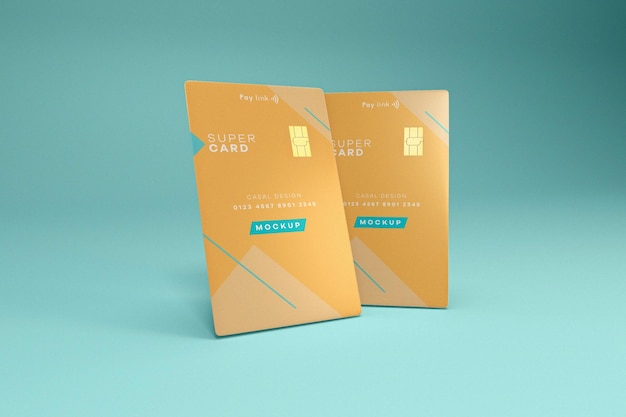 Mockup of two standing credit cards close view